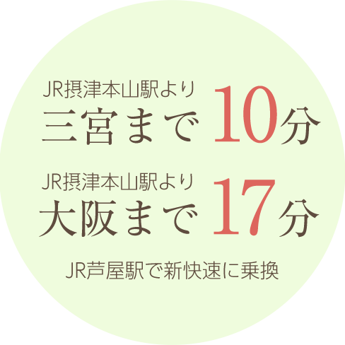 JR摂津本山駅より三宮まで10分 JR摂津本山駅より大阪まで17分 JR芦屋駅で新快速に乗り換え