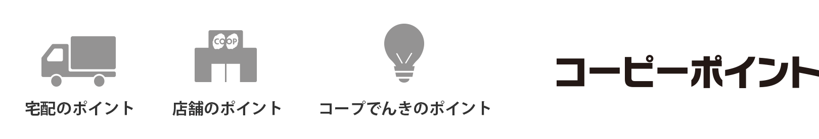 宅配のポイント、店舗のポイント、コープでんきのポイント→コーピーポイント