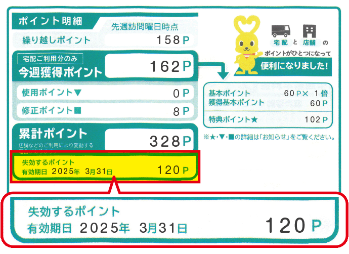商品お届け票（兼請求書）のポイント明細欄